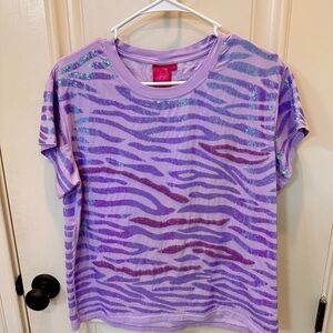 QUEEN OF SPARKLES Lavender Zebra Print Top